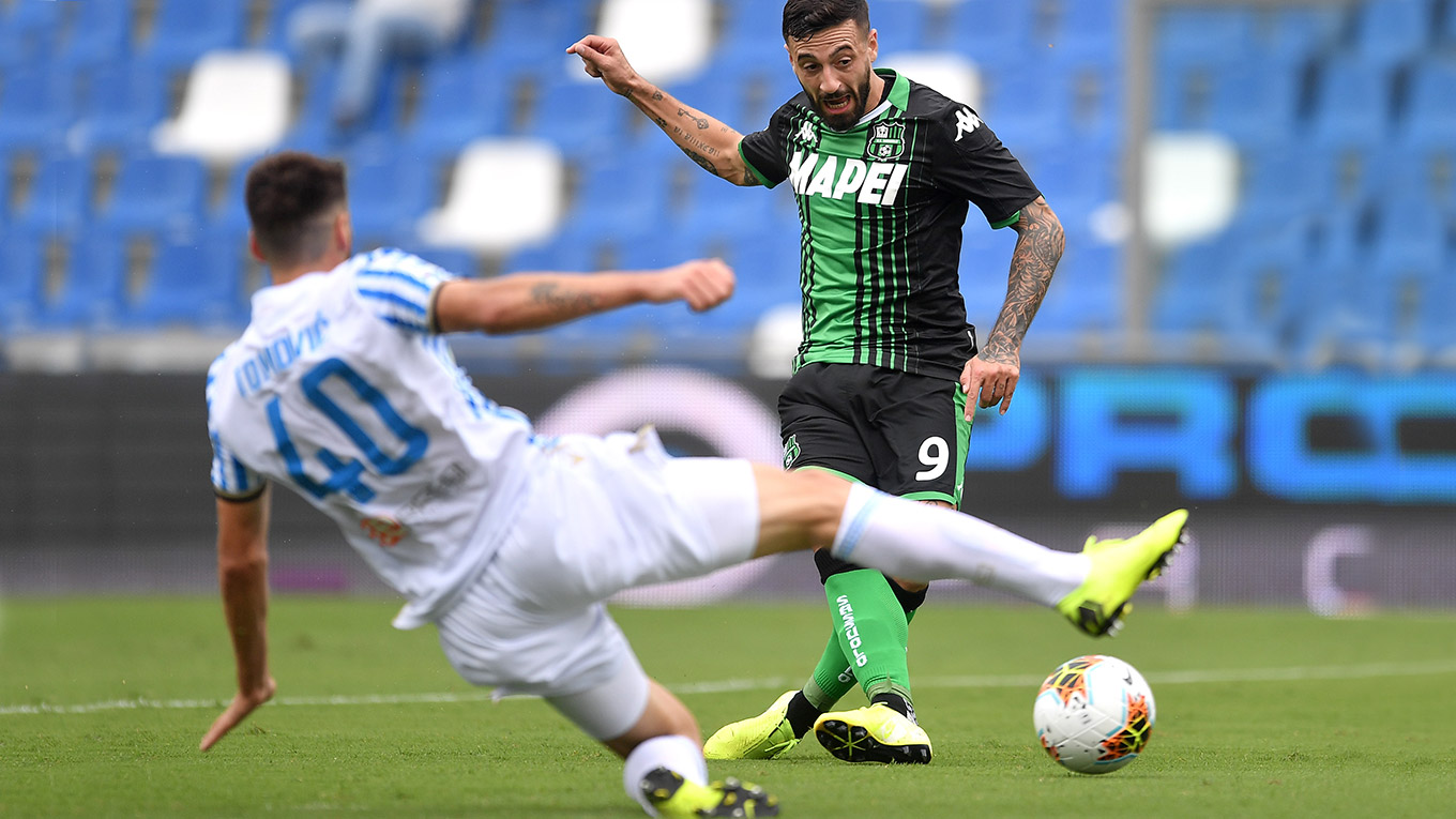 Francesco Caputo erzielt einen Treffer in der italienischen Serie A © 2019 imago images/ Andrea Staccioli / Insidefoto