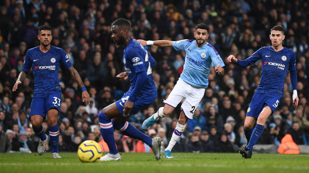 Riyad Mahrez erzielt ein Tor gegen den FC Chelsea © 2019 Manchester City FC/Manchester City FC via Getty Images
